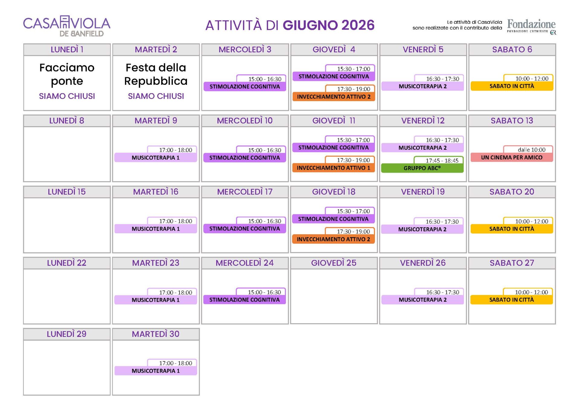 Calendario CasaViola 2025 Luglio