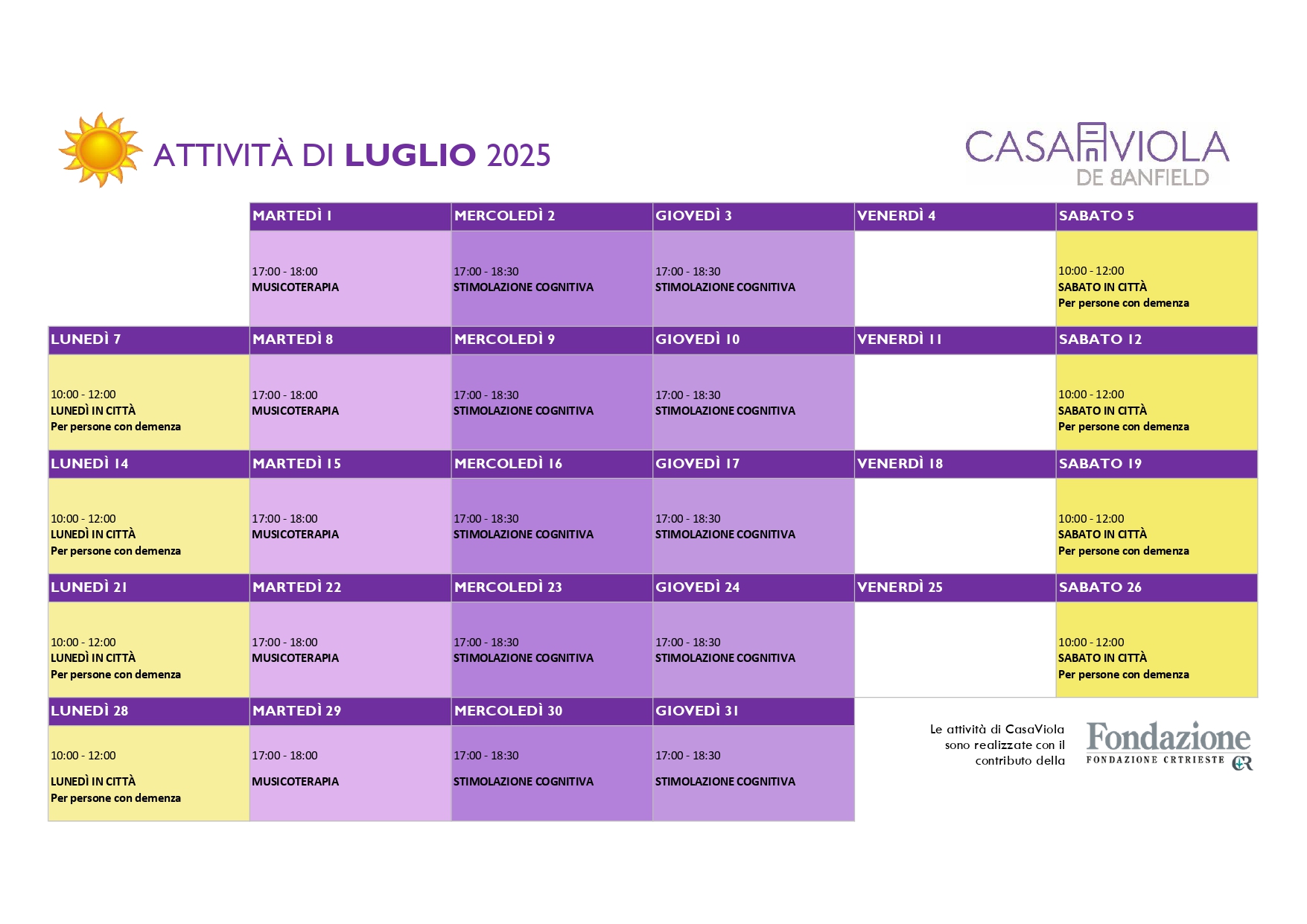 Calendario CasaViola 2025 Luglio